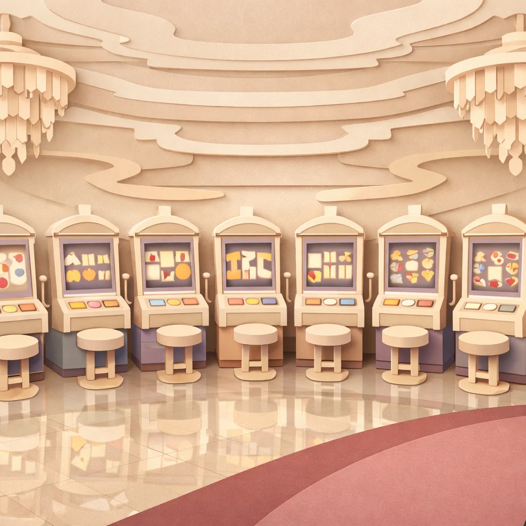 Gelaagde papieren gokkast in zachte pastelkleuren voor gratis slots